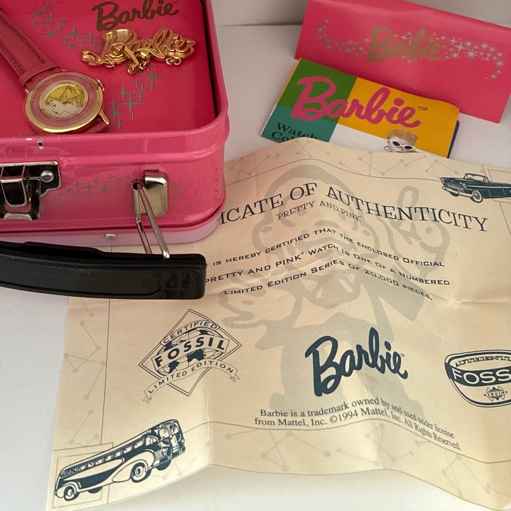 NWT Barbie Pretty And Pink Fossil Watch Boxed Set. 1994 Ltd Ed.. Pink Leather - Picture 6 of 16